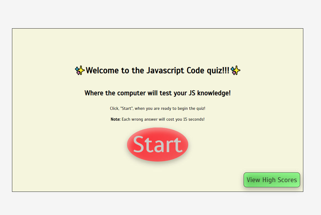Javascript Code Quiz webpage image